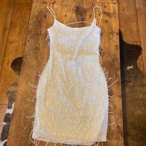 B Darlin homecoming/cocktail dress, size 3/4, white with iridescent fringe.
